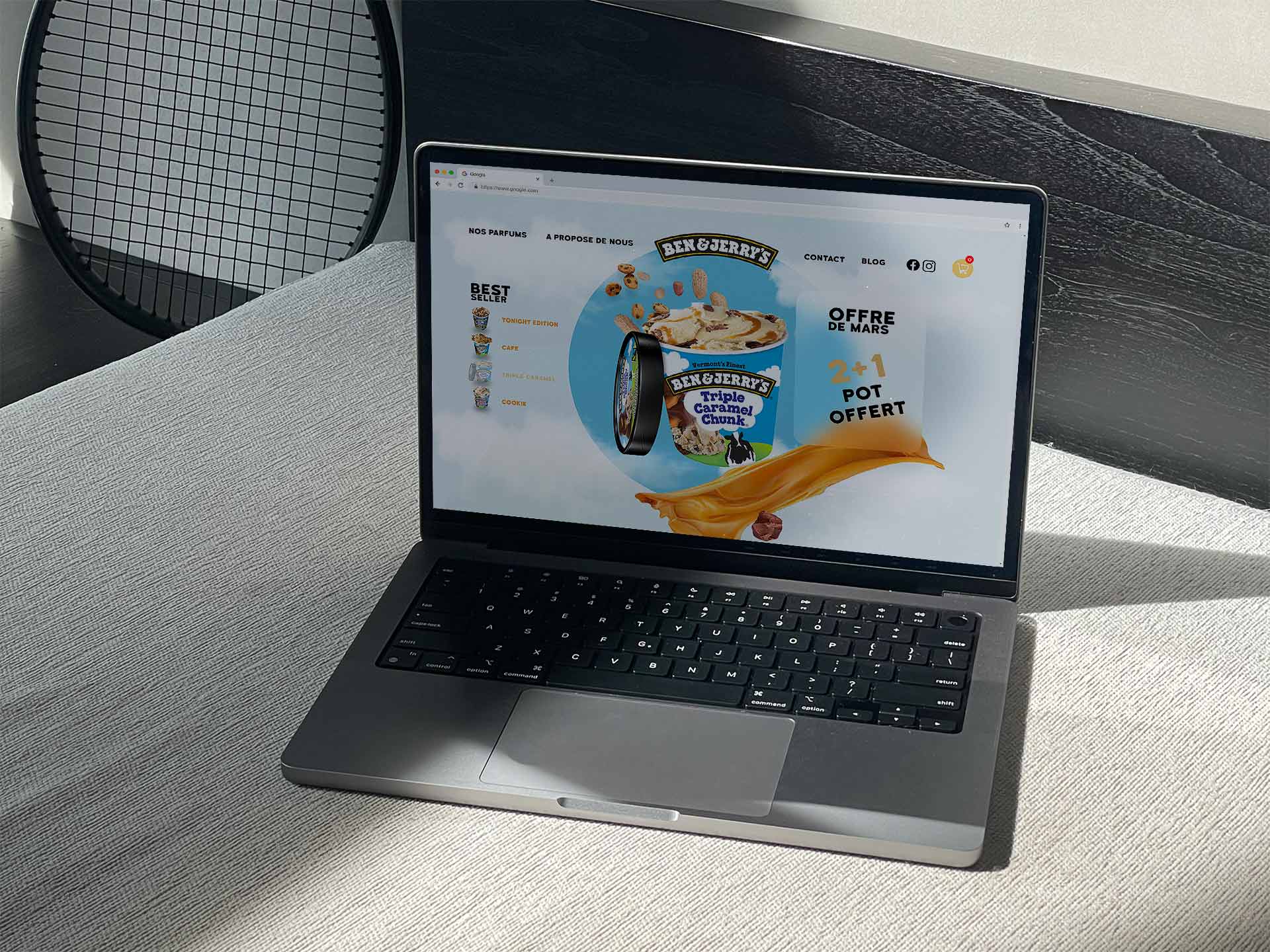 Mockup laptop prototype siteweb Ben&Jerry's Projet fictif